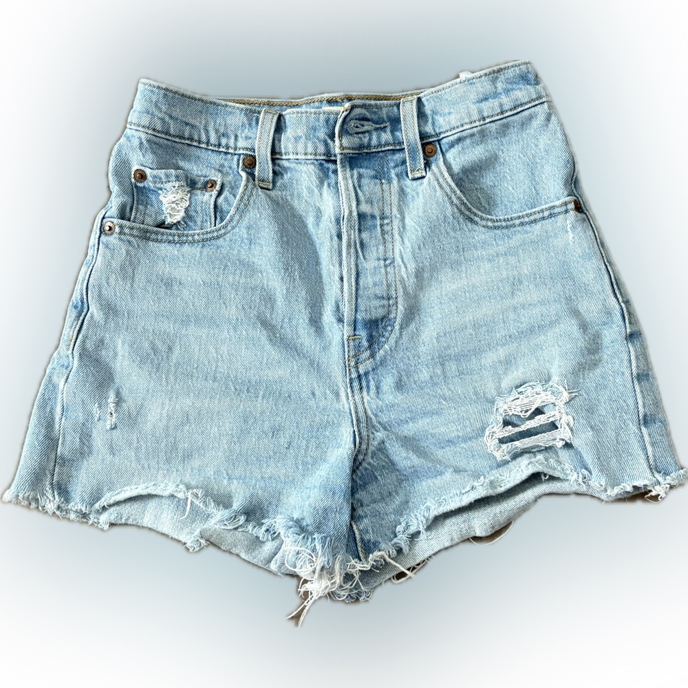 Levi's Blue Jean Shorts Distressed High-Waisted